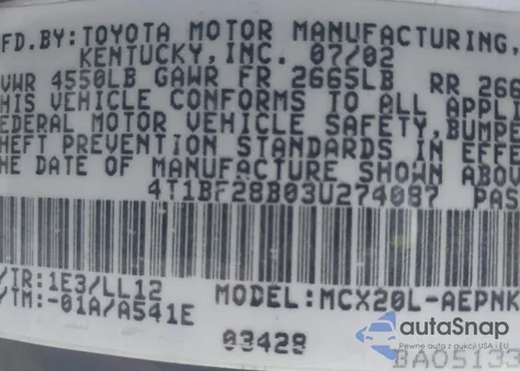 2003 Toyota Avalon Xl from USA, damaged, VIN 4T1BF28B03U274087